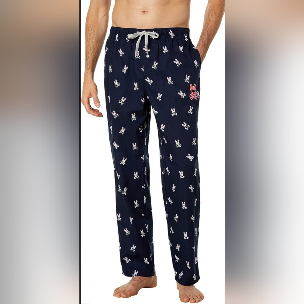 SALE!! Psycho Bunny Black Men's Poplin Pants with Bunny Print, S, Good Condition